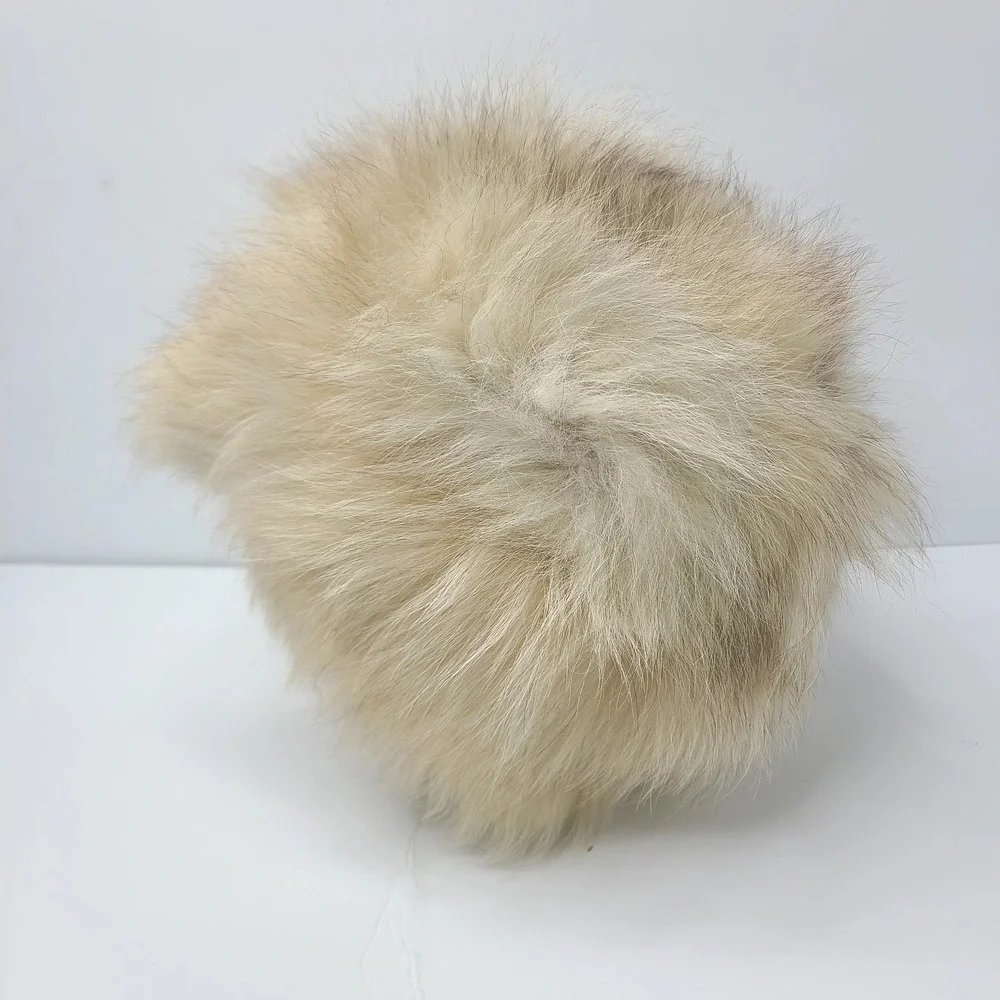 Vintage Cream Fur Cossack Russian Style Hat Winter Pillbox Fluffy Blonde Beige